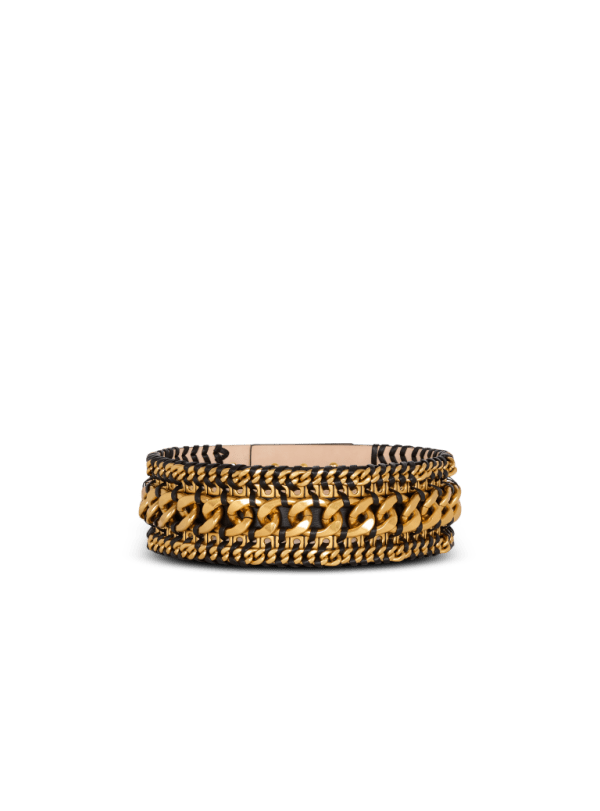 balmain paris Ceinture taille haute en cuir et chaînes tressés noir - Femme