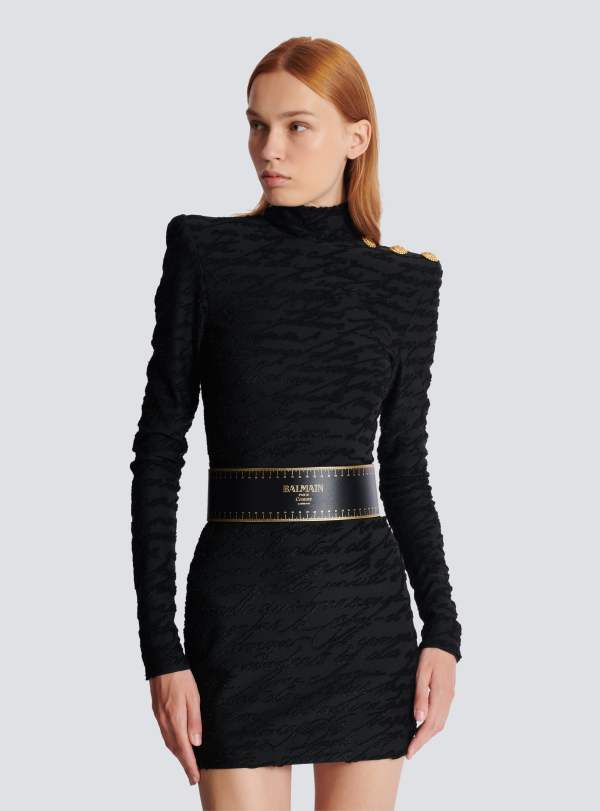 Balmain Paris Ceinture Taille Haute En Cuir Imprimé Couture Noir - Femme