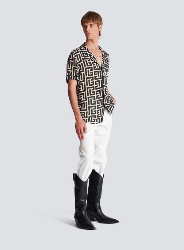 Balmain Paris Chemise à Imprimé Monogramme Noir - Homme