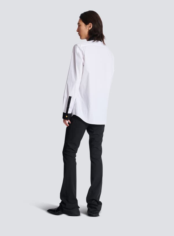 Balmain Paris Chemise Bicolore En Popeline Blanc - Homme