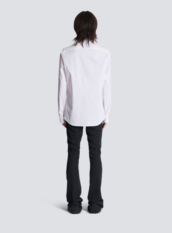 Balmain Paris Chemise En Popeline à Col Brodé Blanc - Homme
