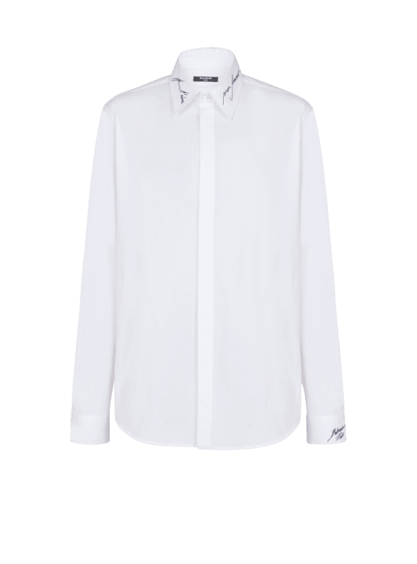 balmain paris Chemise en popeline à col brodé blanc - Homme