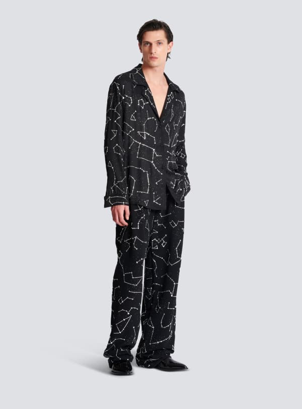 Balmain Paris Chemise Pyjama Avec Strass Motif Constellation Argent - Homme