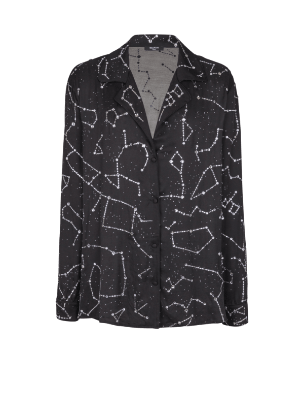 balmain paris Chemise pyjama avec strass motif Constellation argent - Homme
