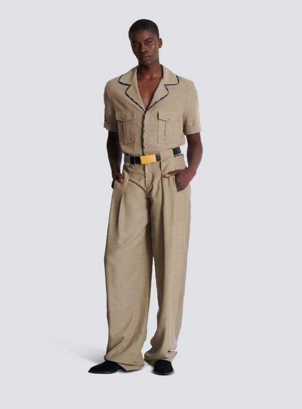 Balmain Paris Chemise Pyjama En Cupro Avec Poches Marron - Homme