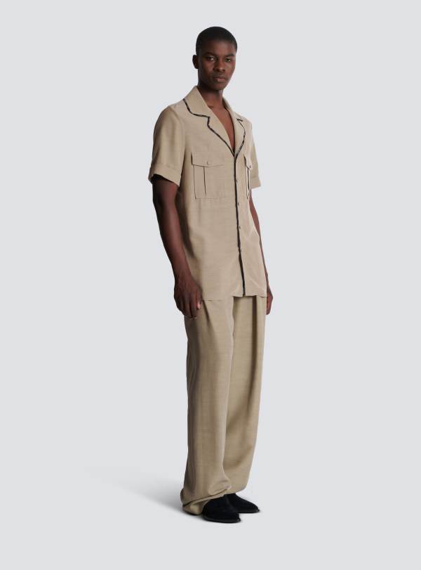 Balmain Paris Chemise Pyjama En Cupro Avec Poches Marron - Homme