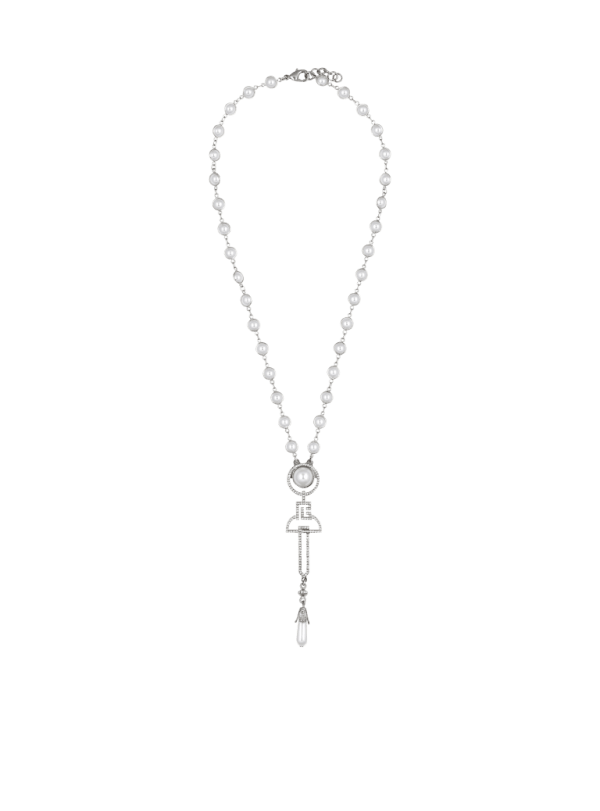 balmain paris Collier Art Déco en perles laiton et strass argent - Homme