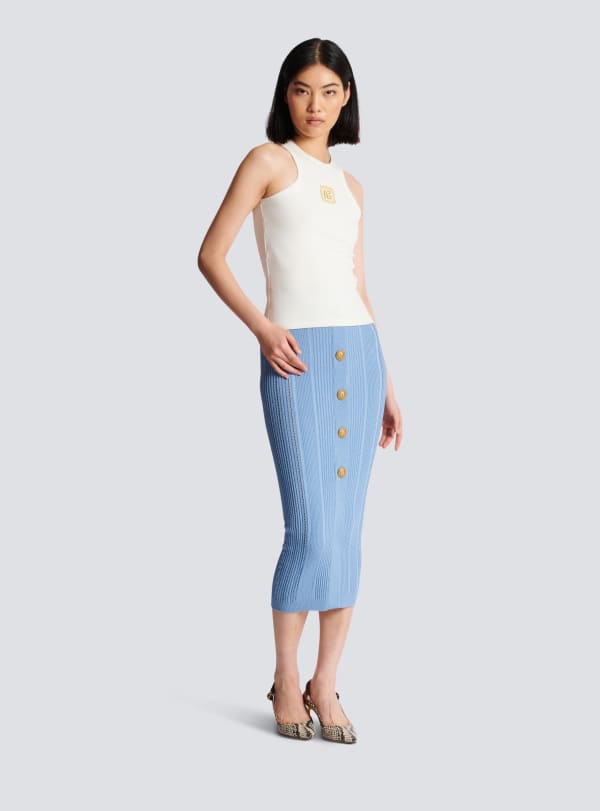 Balmain Paris Débardeur Avec Broderie Rétro PB Blanc - Femme