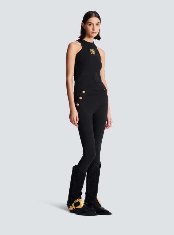 Balmain Paris Débardeur Avec Broderie Rétro PB Noir - Femme
