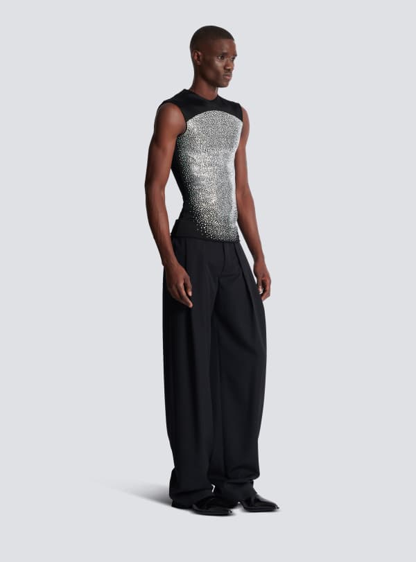 Balmain Paris Débardeur En Jersey Sculptant à Strass Galaxy Argent - Homme
