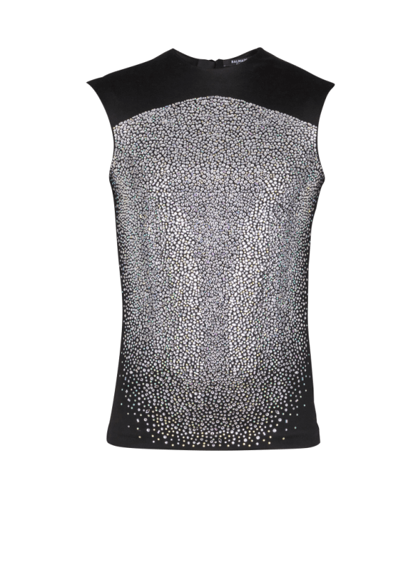 balmain paris Débardeur en jersey sculptant à strass Galaxy argent - Homme