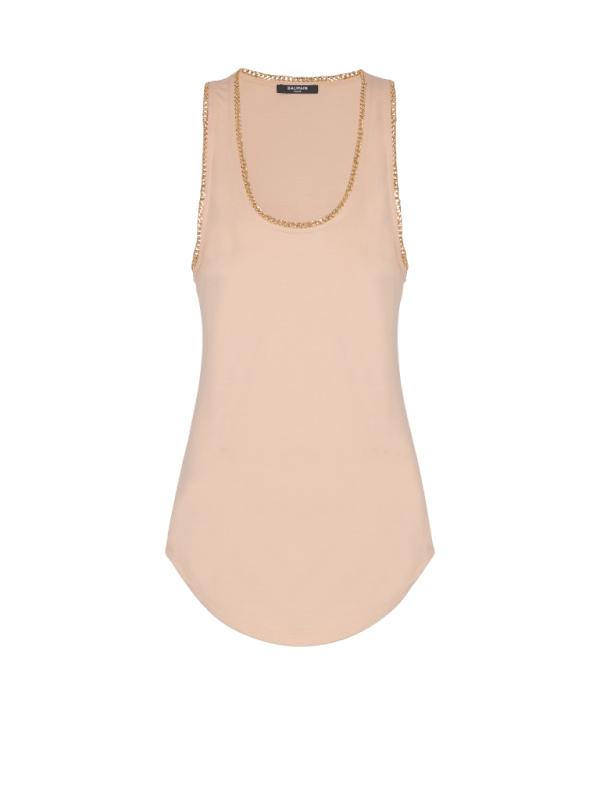 balmain paris Débardeur fluide en jersey avec chaînes beige - Femme