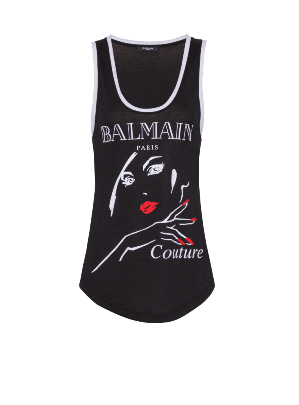 balmain paris Débardeur fluide floqué Balmain Beauty noir - Femme