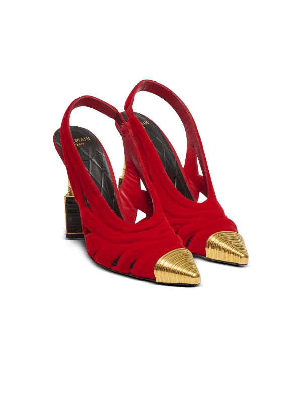 Balmain Paris Escarpins Lipstick En Cuir Suédé Et Laiton Rouge - Femme