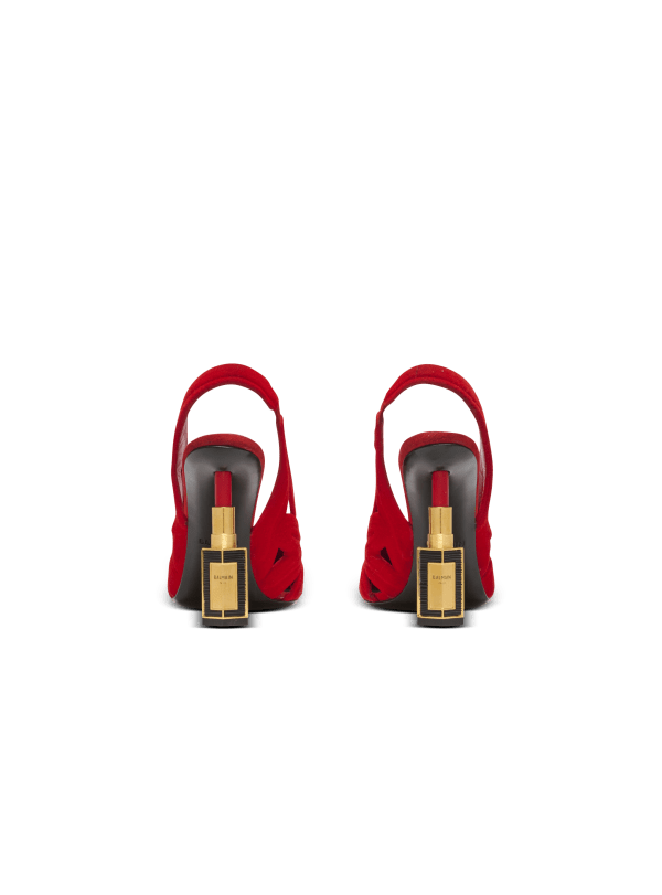Balmain Paris Escarpins Lipstick En Cuir Suédé Et Laiton Rouge - Femme