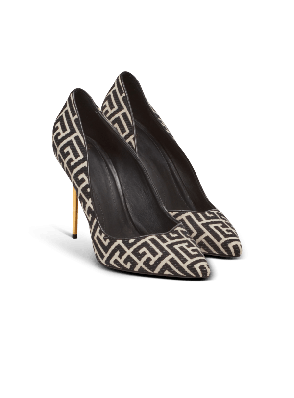 Balmain Paris Escarpins Ruby En Jacquard Monogramme Noir - Femme