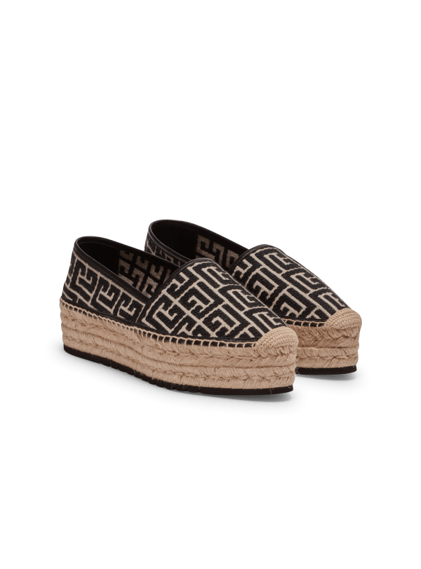 Balmain Paris Espadrille Alex En Toile à Monogramme PB Labyrinthe Noir - Femme