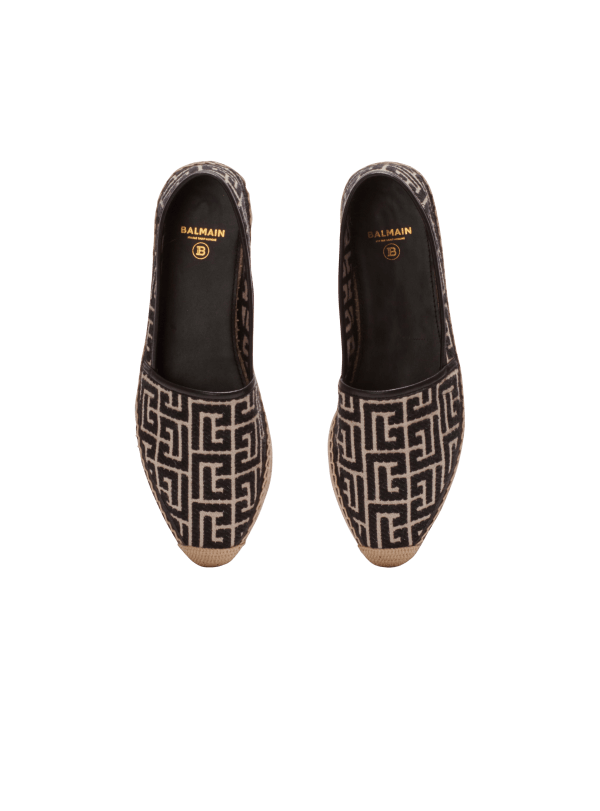 Balmain Paris Espadrille Alex En Toile à Monogramme PB Labyrinthe Noir - Femme