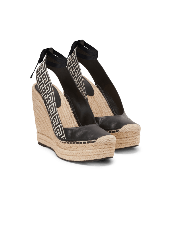 Balmain Paris Espadrilles Alex En Cuir Et Jacquard à Monogramme Noir - Femme