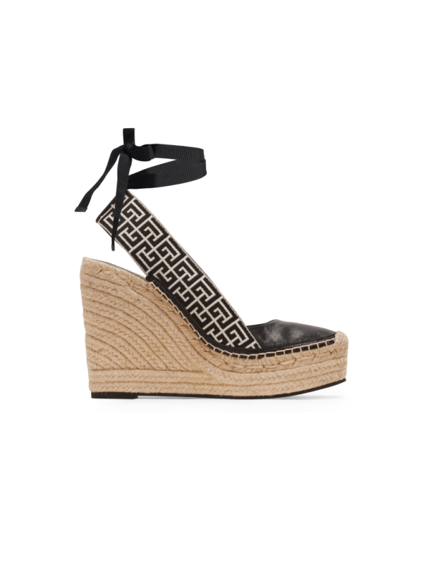 balmain paris Espadrilles Alex en cuir et jacquard à monogramme noir - Femme