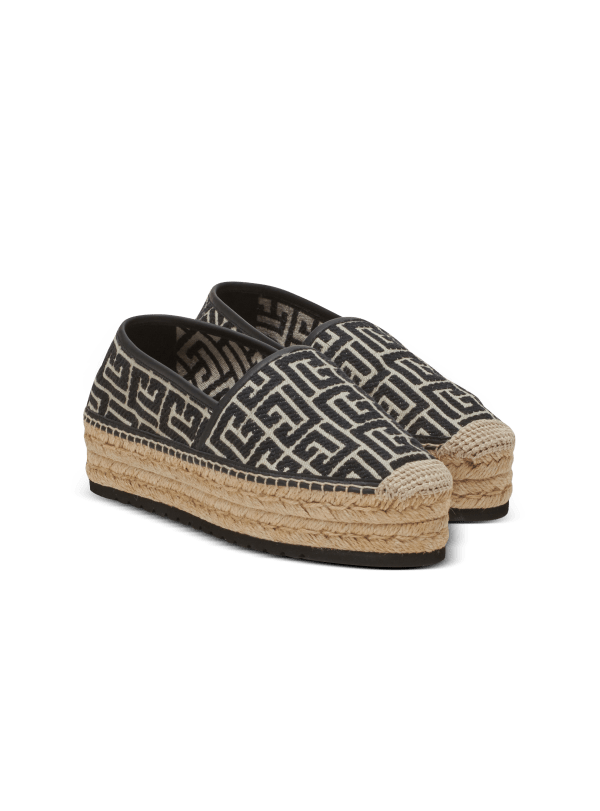 Balmain Paris Espadrilles Alex En Jacquard Monogramme Noir - Homme