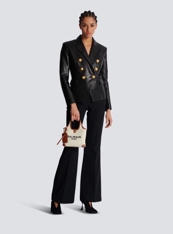 Balmain Paris Grocery Bag B-Army En Toile Et Cuir Beige - Femme