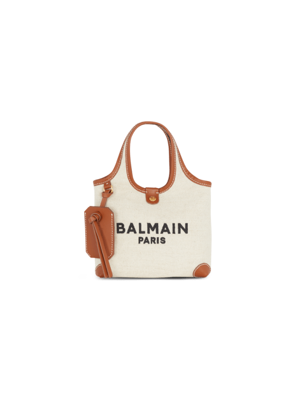 balmain paris Grocery Bag B-Army en toile et cuir beige - Femme
