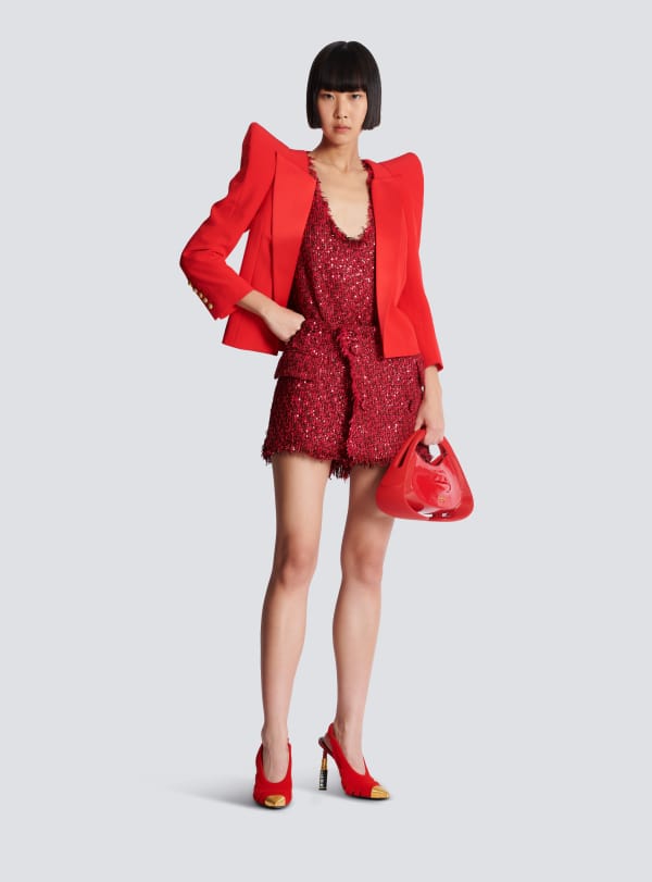 Balmain Paris Haut En Tweed à Paillettes Rose - Femme