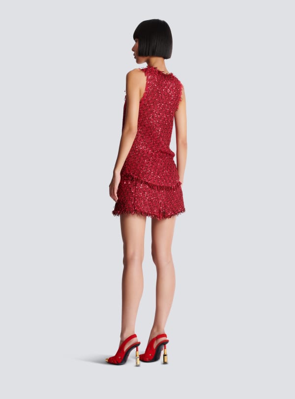 Balmain Paris Haut En Tweed à Paillettes Rose - Femme