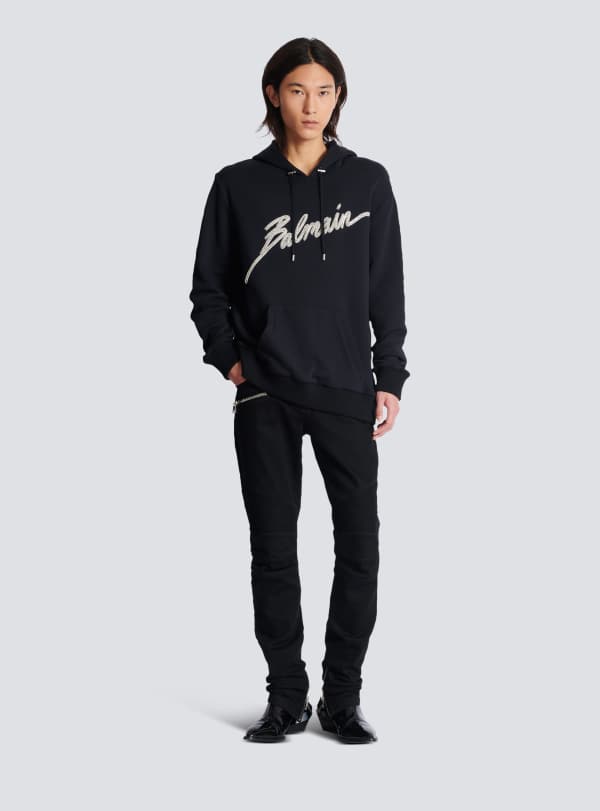 Balmain Paris Hoodie Brodé Balmain Lettre Noir - Homme
