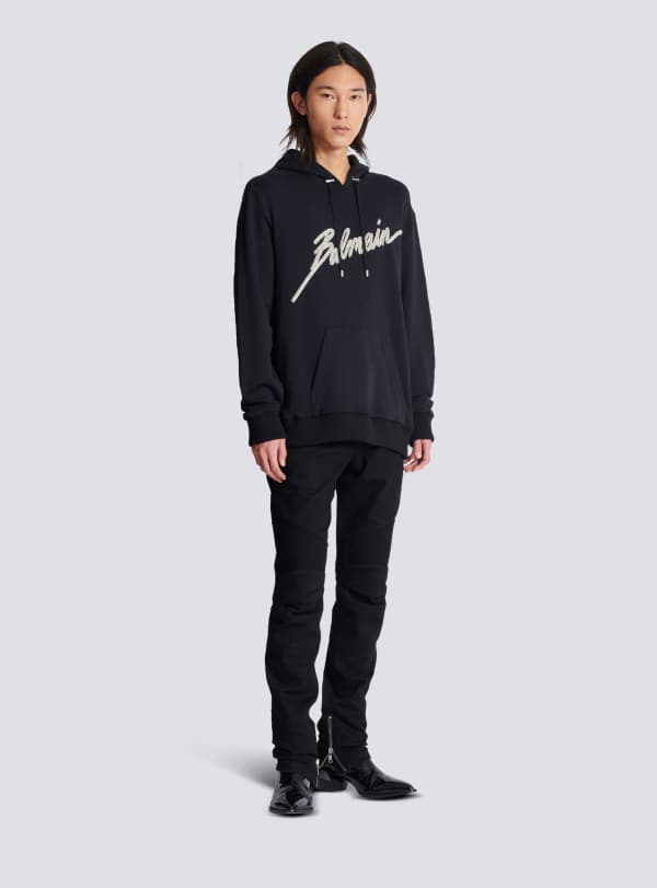 Balmain Paris Hoodie Brodé Balmain Lettre Noir - Homme