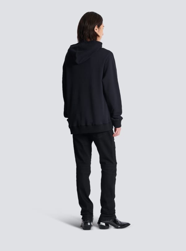 Balmain Paris Hoodie Brodé Balmain Lettre Noir - Homme