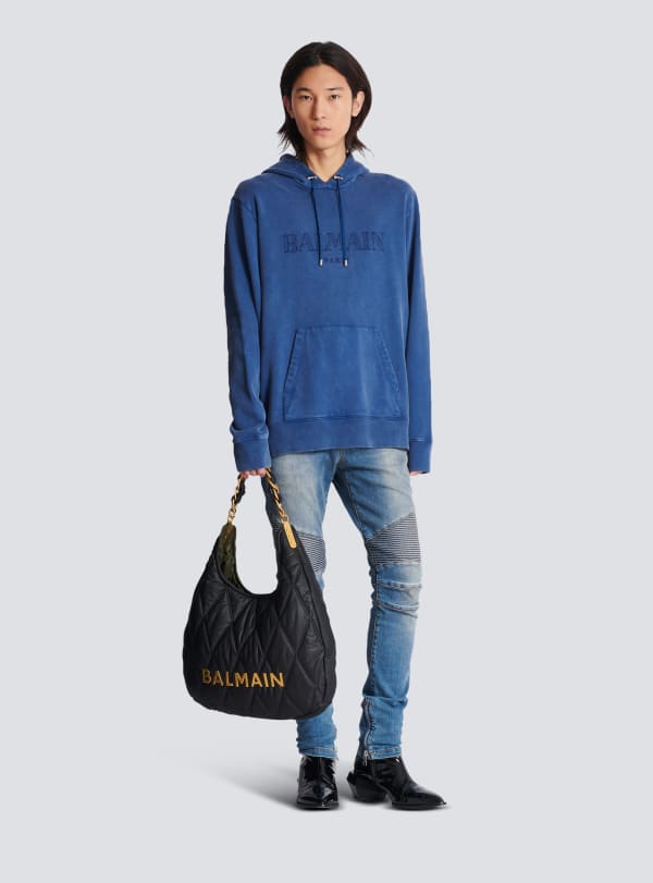 Balmain Paris Hoodie Brodé Balmain Vintage Bleu Marine - Homme