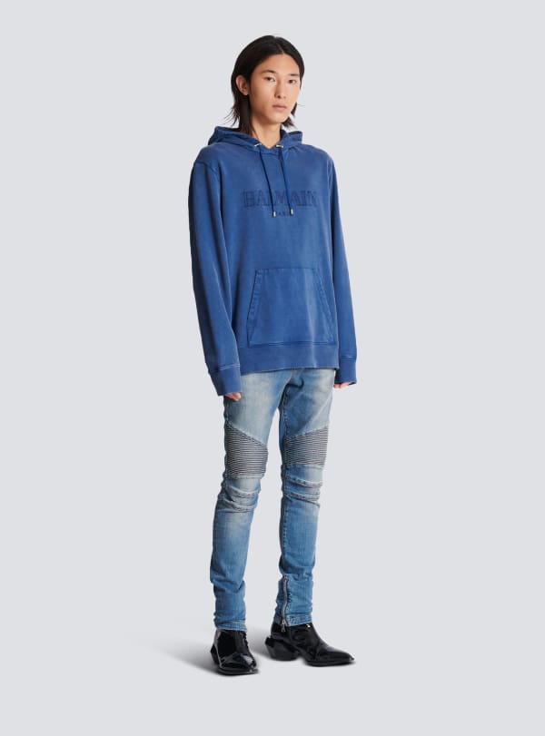 Balmain Paris Hoodie Brodé Balmain Vintage Bleu Marine - Homme