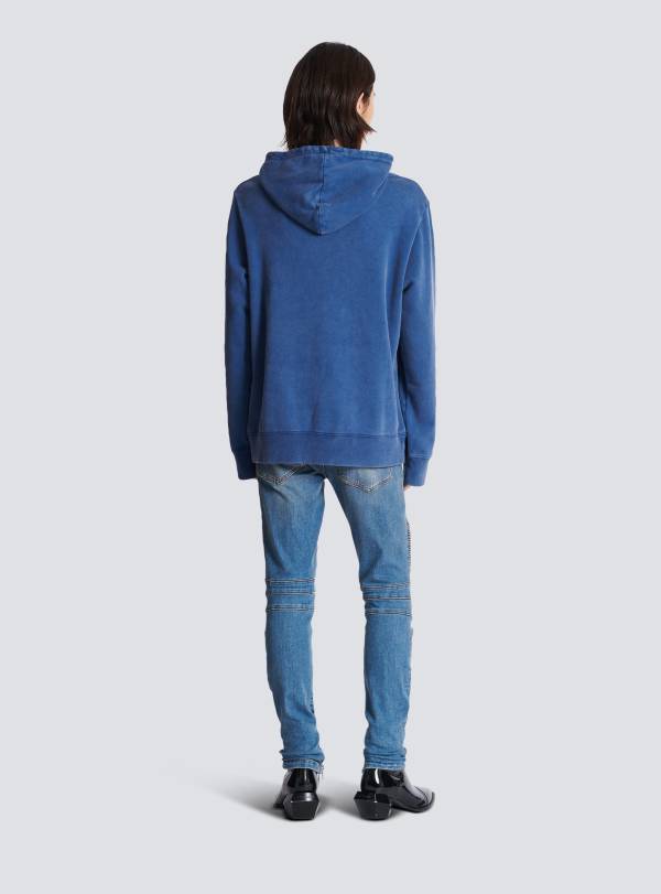 Balmain Paris Hoodie Brodé Balmain Vintage Bleu Marine - Homme