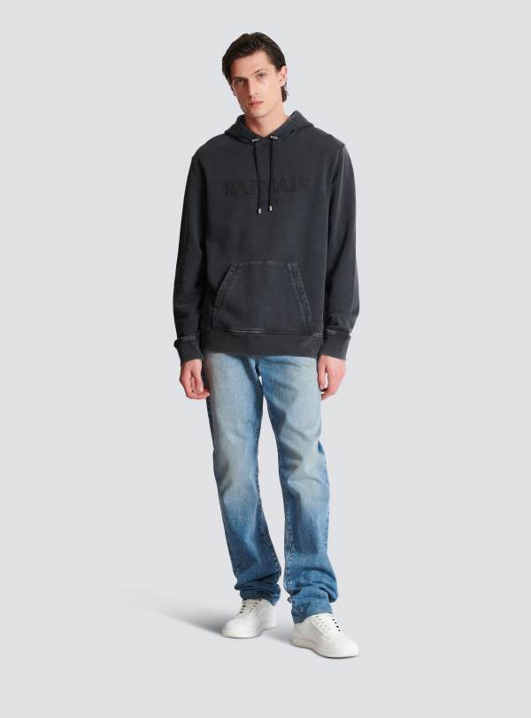 Balmain Paris Hoodie Brodé Balmain Vintage Gris - Homme