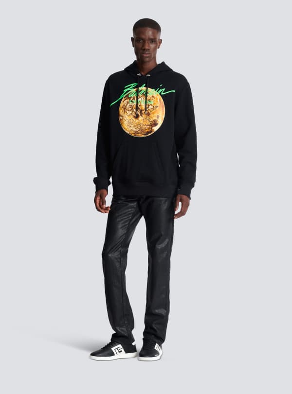 Balmain Paris Hoodie Imprimé Balmain Universe Logo Et Planète Noir - Homme