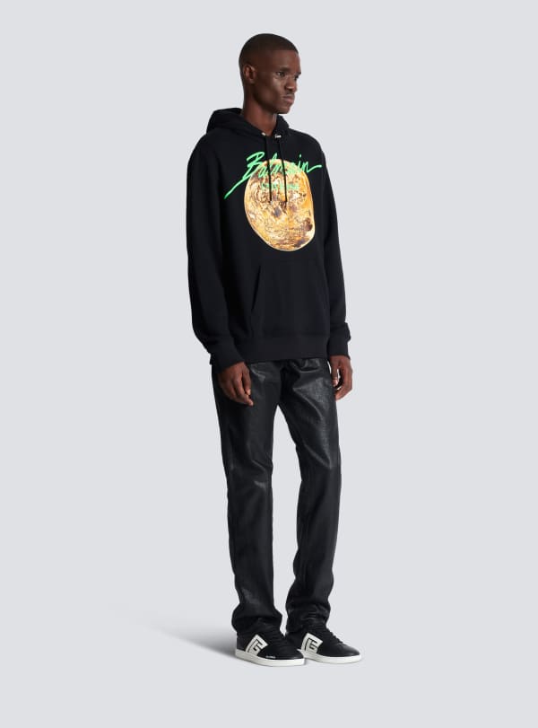 Balmain Paris Hoodie Imprimé Balmain Universe Logo Et Planète Noir - Homme