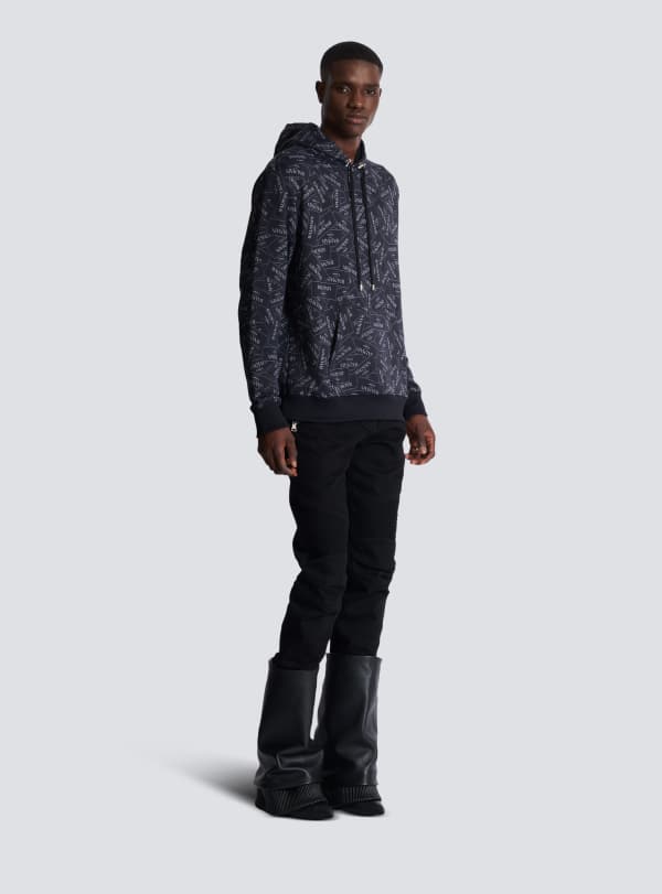 Balmain Paris Hoodie Imprimé Motif Étiquette Balmain All-over Noir - Homme