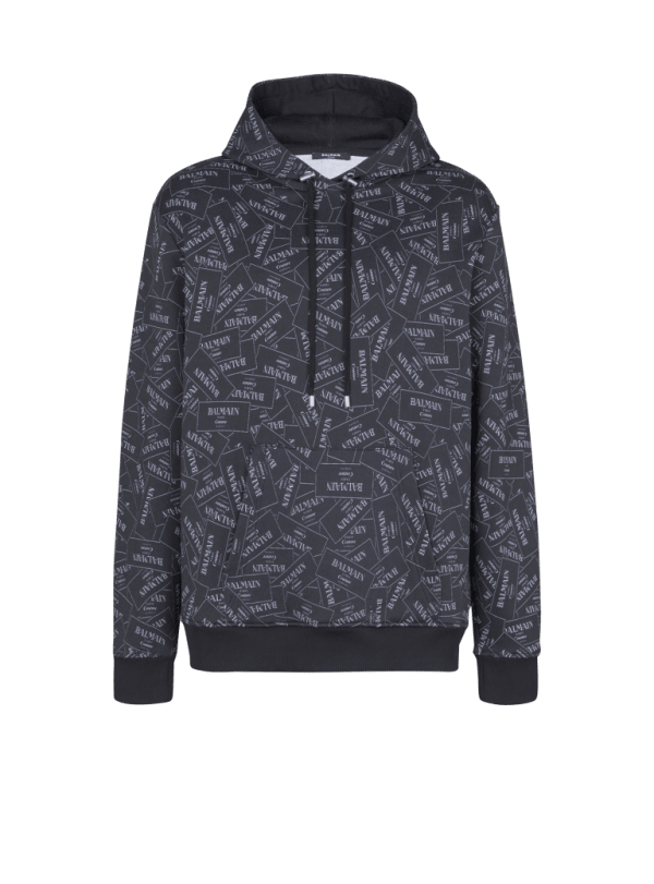 balmain paris Hoodie imprimé motif Étiquette Balmain all-over noir - Homme
