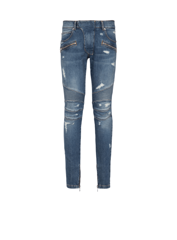 balmain paris Jean Biker en denim délavé bleu - Homme balmain paris Jean Biker en denim délavé bleu - Homme