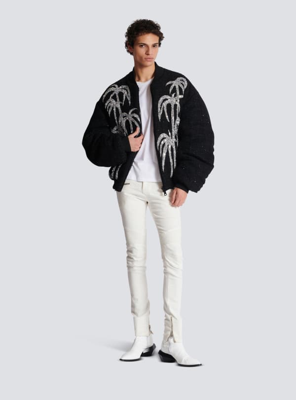 Balmain Paris Jean Biker En Denim White Blanc - Homme