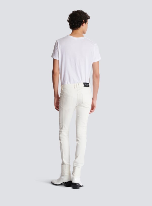 Balmain Paris Jean Biker En Denim White Blanc - Homme