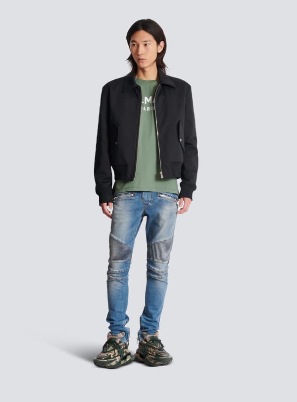 Balmain Paris Jean Biker Slim En Denim Blue Wash Bleu - Homme
