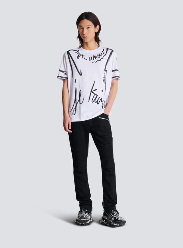 Balmain Paris Jean Biker Slim En Denim Uni Noir - Homme