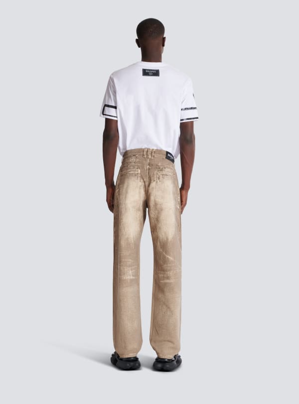 Balmain Paris Jean Loose En Denim Beige Wash Beige - Homme