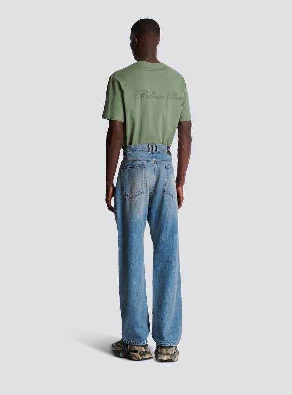 Balmain Paris Jean Loose En Denim Blue Wash Bleu - Homme