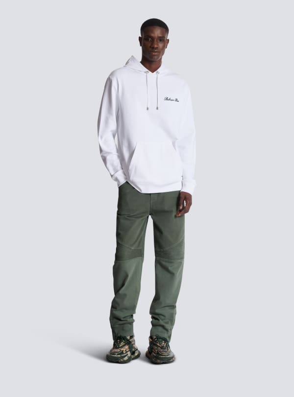 Balmain Paris Jean Loose En Denim Et Jersey Kaki - Homme