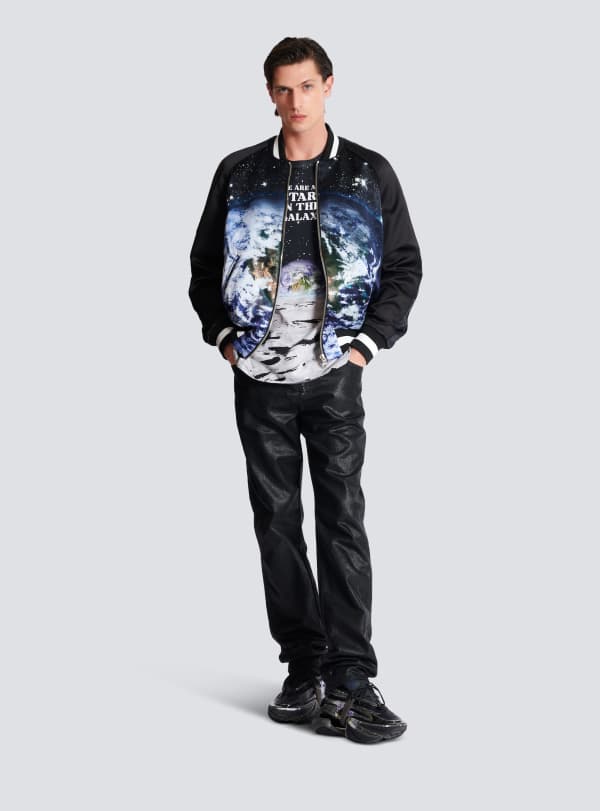 Balmain Paris Jean Regular En Denim Enduit Noir - Homme