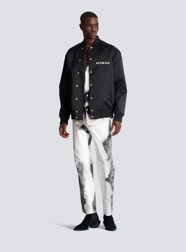 Balmain Paris Jean Regular En Denim Imprimé Moon Blanc - Homme